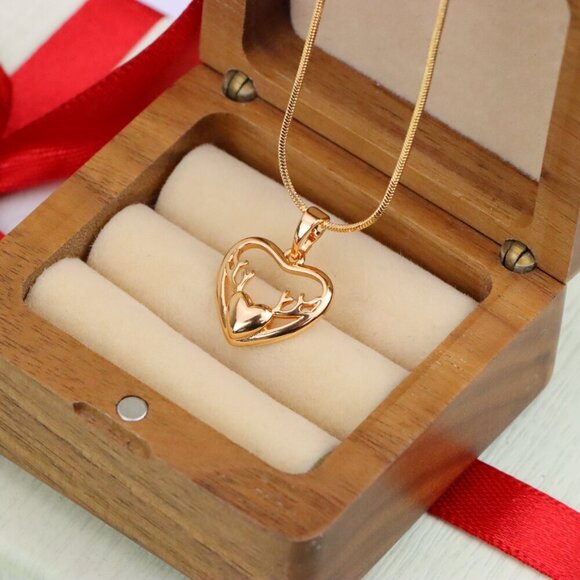 "Heart Shaped Rose Gold Pendant with Antler Design Accent, XPPT1267 - Picture 7 of 13